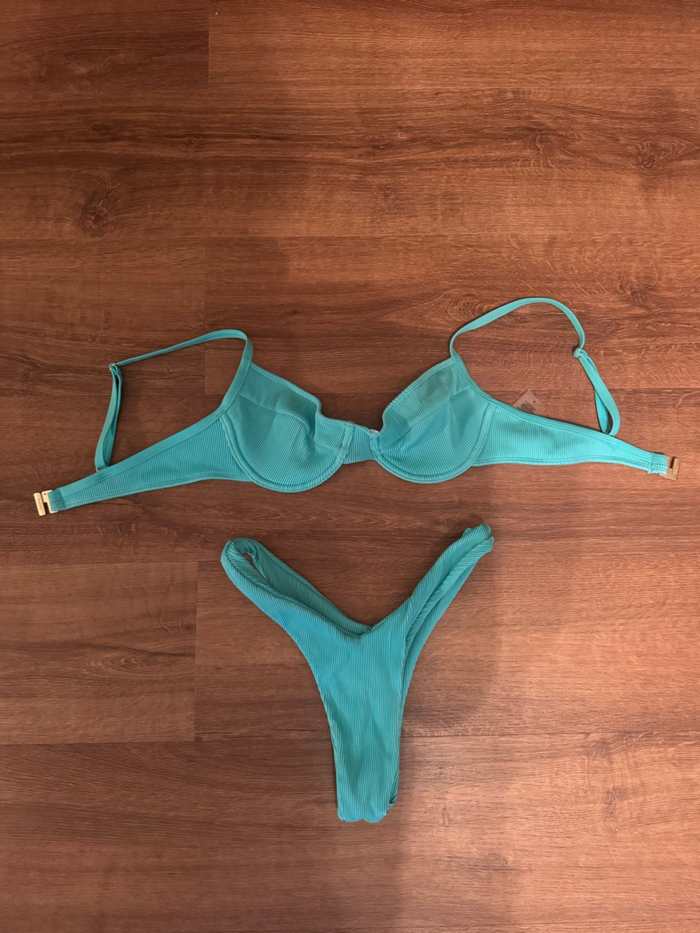 Kulani Kinis Turquoise Ribbed Underwire Bikini Set - Women Swim